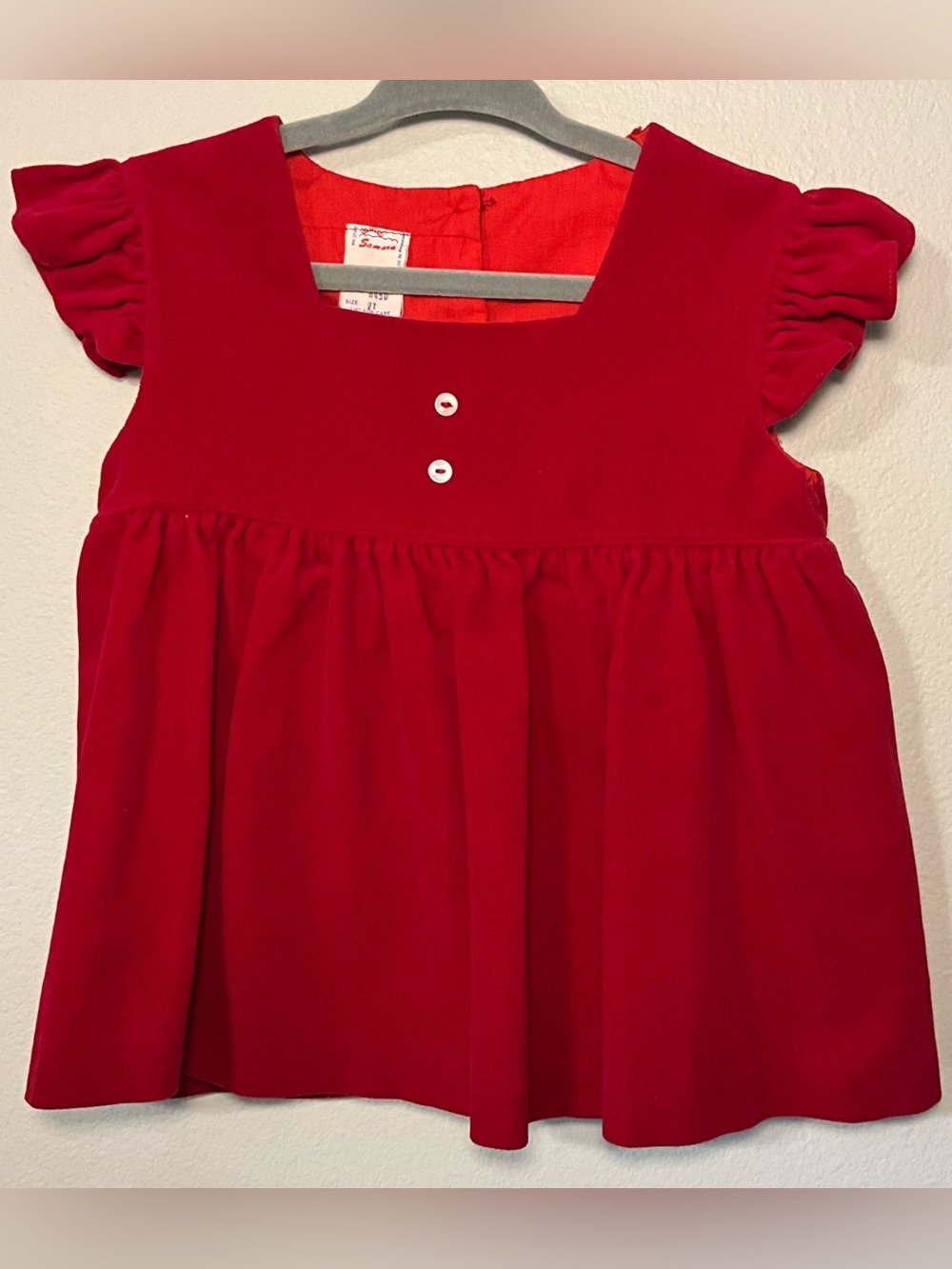 Darling Vintage Red Velvet Short-Ruffled Sleeve Tunic Top